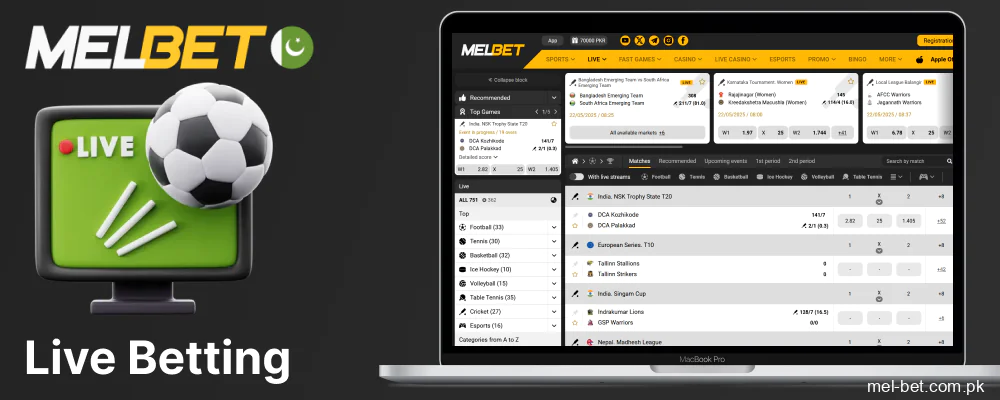 Live betting options and features at Melbet