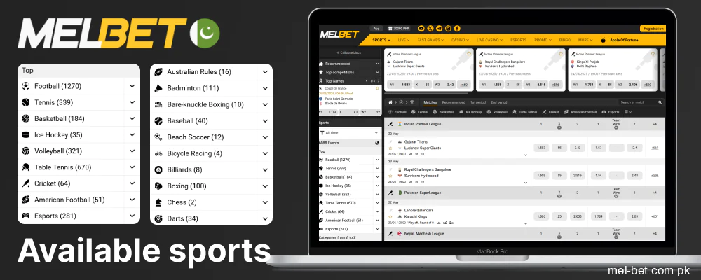 Sports covered by Melbet for Pakistani bettors